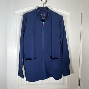 Smitten Navy Blue Utility Jacket with Pink Accents